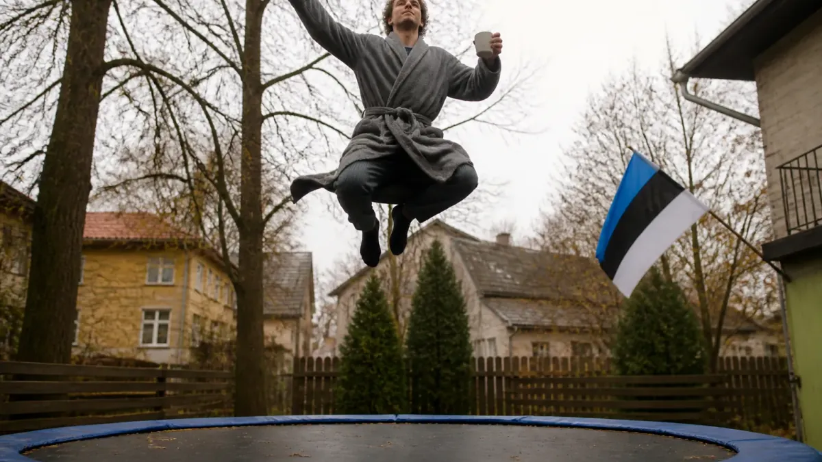 Local Man Declares Trampoline Day After Successfully Jumping With Coffee in Hand